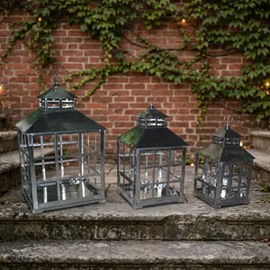 Modern Stainless Steel <b>Glass</b> <b>Lantern</b> Set Decorative Candle Holders Indoor Outdoor Hanging Tabletop Patio Garden Home Decor - Product Image 6