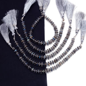 Handmade Premium Natural Gray <b>Labradorite</b> Smooth Tire Shape Gemstone Beads Strand 6 Inch 7mm-9mm Third Party Certified Jewelry - Product Image 2