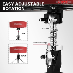Trono de Batería Profesional de Acero de 5 Núcleos, Acolchado de 4 Pulgadas de Grosor, Capacidad de 400 Lb, Soporte de Batería Giratorio Ajustable, Modelo DS CH RED PR HD, Incluye - Product Image 4