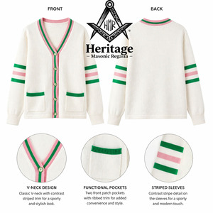 Cárdigan Acrílico Transpirable HMR Custom Alpha Kapa Alpha para Mujer, Invierno, Verde, Rosa, Blanco, Mangas Medias, Botones - Product Image 6