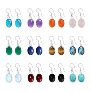 Ensemble de boucles d'oreilles pendantes en pierres naturelles de qualité supérieure, serties de cristaux assortis, plaqué argent, style minimaliste et charmant, pour soirée, vente en gros - Product Image 1