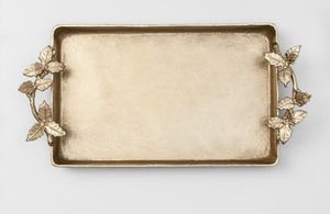 Plateau de service rectangulaire en bois avec poignées en métal en forme de feuille, style rétro fait main, plats et assiettes - Product Image 4