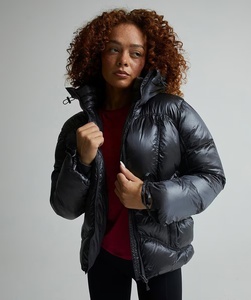 <b>Women</b> Solid Hooded Bomber <b>Jacket</b> Outdoor <b>Lightweight</b> <b>Waterproof</b> Nylon Lined Winter <b>Jacket</b> Regular Fit Custom Cropped Polyester - Product Image 1