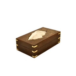 Caja de pañuelos de madera hecha a mano, diseño tradicional chino con incrustaciones doradas, almacenamiento decorativo para el hogar, oficina, baño, dormitorio - Product Image 1