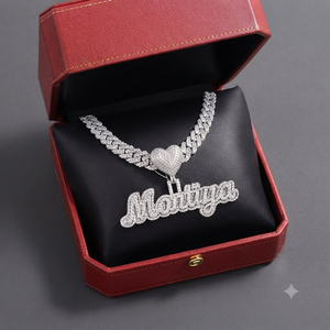Unisex Hip Hop 925 Silver Rhodium Plated Iced <b>Custom</b> Initial Cursive <b>Name</b> Letter Heart Clasp Moissanite Pendant <b>Necklace</b> Parties - Product Image 5
