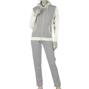 Women's Gray Solid Breathable 2 in 1 Split Hem <b>Hooded</b> Tracksuit Set Full Sleeve Regular Fit Side Pockets Half <b>Zip</b> Casual Winter - Product Image 1