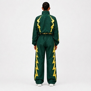 Black Nylon Athletic Sports Tracksuit <b>Set</b> with Jacket and Track Pants for Training Fitness Running Workout Gym and Outdoor Wear - Product Image 2