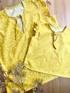 Pure Elegant Yellow Mum & Me Matching Top Decor With Lace On Sleeves & Small Beautiful Flowers Crafted With Soft Cotton Fabric - Product Image 2