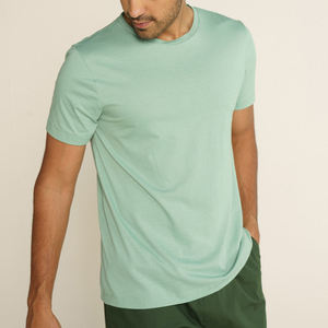 Men's <b>Mint</b> <b>Green</b> O-Neck Short Sleeve Cotton T-Shirt Regular Fit Solid Color Casual Knitted Jersey <b>Top</b> - Product Image 2