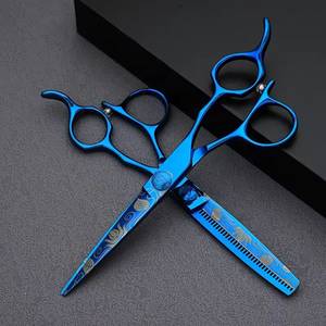 Tijeras Profesionales Azules para Adelgazar el Cabello, Afiladas, con 28 Dientes, Hoja de Acero Inoxidable, para Diestros, Mango Largo, Uso en Salón - Product Image 1