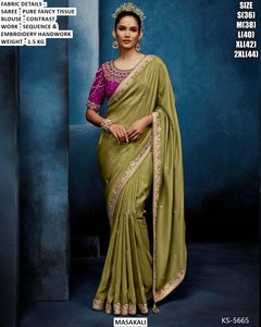 Sari traditionnel Kanak Rekha pour fêtes - Tissu fantaisie anti-plis et absorbant l'humidité - Product Image 6