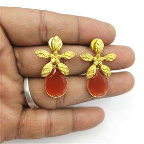 Boucles d'oreilles pendantes en argent avec pierre précieuse naturelle en cornaline rouge en forme de poire, fournisseur de pierres précieuses naturelles - Product Image 3