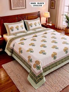 Draps de lit king size en coton fabriqués en Inde, avec 2 taies d'oreiller réversibles à fermeture éclair, literie traditionnelle disponible à la vente - Product Image 5