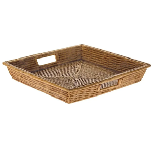Rattan Square Serving <b>Tray</b> Honey Brown Handwoven <b>Decorative</b> Serving <b>Tray</b> for Tea Coffee Snacks Rustic Home Decor Organizer - Product Image 1