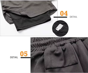 Shorts de sport et de yoga pour hommes à taille haute avec poches pour téléphone, design double couche, séchage rapide, tissu Oxford, couleur unie - Product Image 2