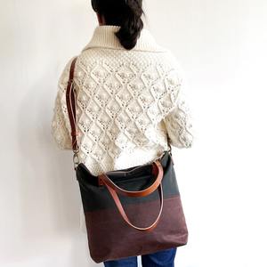 Sac fourre-tout en cuir et toile imperméable avec broderie ouverte, grande capacité, durable, sac à bandoulière pour voyage, travail, shopping LCTB-0045 - Product Image 2