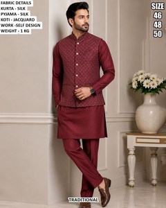 Zayaan Festive Wedding Party Diwali Silk Traditional Floor-Length Regular Fit Quick Dry <b>Men's</b> <b>Kurta</b> - Product Image 4