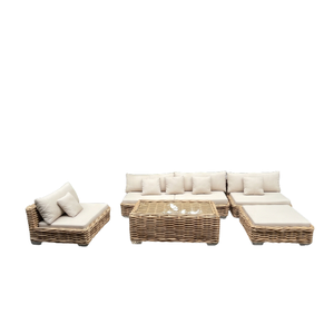 Dresden Sofa <b>Set</b> Mahogany Frame Finished With Polished Rattan Webbing Luxury Living Room Outdoor Furniture Decorative Cushions - Product Image 1