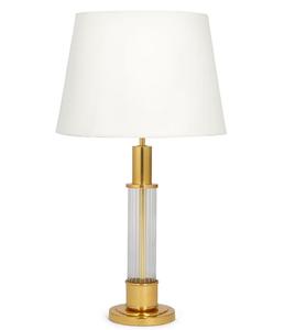Modern Brass Table <b>Lamp</b> with White Fabric Drum Shade <b>Warm</b> Light Residential Use - Product Image 3