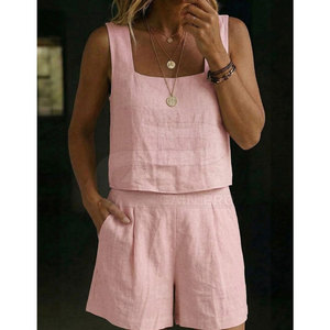 Summer Fashion 2026 Women Summer Shorts Set Two Piece Short Suit With Comfortable <b>Top</b> Matching Shorts And Lightweight Fabric - Product Image 2