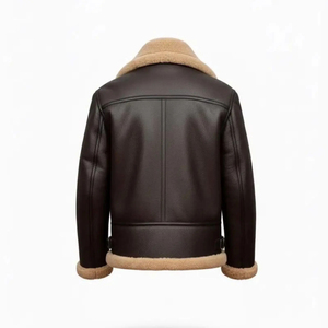 Vestes en cuir pour hommes doublées de fourrure avec doublure en fausse fourrure, fermeture éclair, ceinture, vestes en cuir doublées de fourrure pour l'hiver, fourrure tout-en-un - Product Image 6
