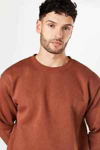 Sweat-shirt à col rond pour homme, coupe classique, tricoté, manches longues, couleur unie, style décontracté, pull-over, couleur rouille - Product Image 2