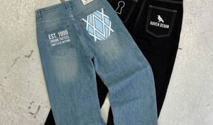 Men's Baggy <b>Jeans</b> Custom Letter Printed Mid Waist Denim <b>Jeans</b> Pockets Embroidery Patch Straight Loose Baggy Japan <b>Button</b> <b>Fly</b> - Product Image 6