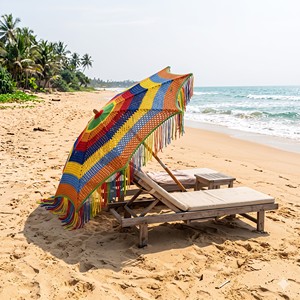 Sombrilla de Playa Plegable Inflable con Marco de Madera y Flecos, Parasol Tropical de Algodón para Uso en Exteriores - Product Image 3