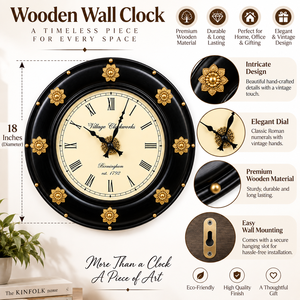 Handcrafted <b>Modern</b> Mechanical Wooden Wall <b>Clock</b> with Brass Ring 18 Inch Polished Needle Display Living Room Wedding Decor - Product Image 5