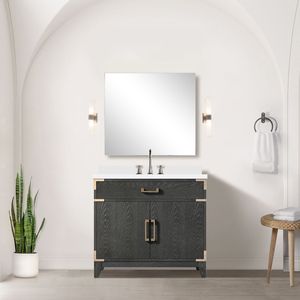 Vanità da bagno singolo In rovere nero con 36 pollici. W X 22 In. D controsoffitto In marmo coltivato e 34 In. Specchio da bagno da 22 pollici" - Product Image 2