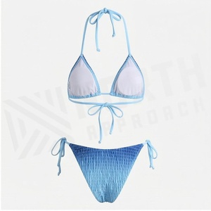 Ensemble de bikini texturé dégradé bleu pour femme NORTH APPROACH avec haut halter froncé et bas à nouer sur les côtés - Product Image 2