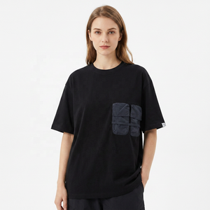 Men's Oversized Black Cotton T-<b>Shirt</b> With Contrast <b>Pockets</b> Short Sleeve O-Neck Casual Jersey Fit - Product Image 6