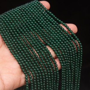 Perles rondes en pierre vert foncé pour la fabrication de bijoux, brin de 15 pouces - Product Image 3
