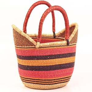 Elegant Pink Orange Striped Seagrass Handbags Leather Handle Woven <b>Straw</b> <b>Tote</b> <b>Bag</b> Luxury Women Summer Beach - Product Image 1