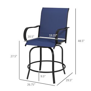 Set di 2 Sgabelli da Bar Blu Navy per Esterni, Girevoli a 360°, per Feste in Terrazza e Altezza Bar - Product Image 3