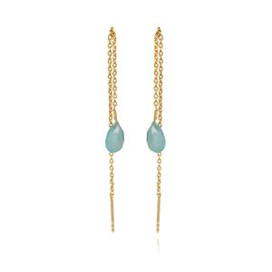 Meilleure vente en argent Sterling naturel Aqua calcédoine pierres précieuses balancent boucle d'oreille bijoux personnalisés pour les femmes cadeau pour elle - Product Image 1