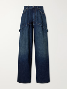 <b>Women</b> Wide Leg Denim Jeans Asymmetric Layered Front Regular Fit Ankle-Length Solid Dark Blue 100% Cotton Eco-Friendly Vintage - Product Image 1