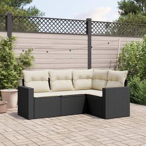 Set divano da giardino in rattan bianco crema e nero con cuscini, 4 posti, mobili da esterno in stile contemporaneo - Product Image 1