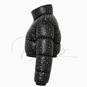 Chaqueta Corta Acolchada de Invierno para Mujer OEM con Pedrería, Impermeable y Resistente al Viento, 100% Poliéster, Hecha a Medida - Product Image 5
