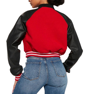 2025 Red Cropped <b>Varsity</b> <b>Jacket</b> Women Premium Quality Leather and Wool Baseball Letterman <b>Jacket</b> for Women's Long Sleeve <b>Jacket</b> - Product Image 2