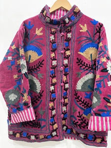High Demand Suzani Floral Embroidery Open Stitch <b>Jacket</b> Women Cropped <b>Hippie</b> Coat Winter Warm Bohemian Outerwear Stand Cotton - Product Image 1