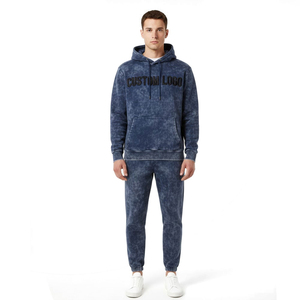 Conjunto Deportivo de Invierno 2026, Color Azul Marino, Lavado Ácido, Transpirable, para Hombre, Estilo Urbano, Felpa de Algodón Grueso, Marca Personalizada, Estilo Casual - Product Image 1