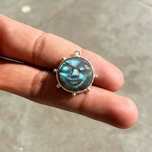Natural Labradorite Moon <b>Face</b> Pendant, Hand Carved Gemstone Moon Charm with Gold Plated Frame for Jewelry <b>Making</b> - Product Image 6