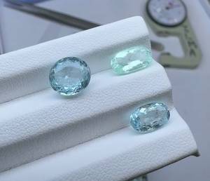 พลอยพาราไอบาทัวร์มาลีนธรรมชาติ 3 เม็ด 6.36 กะรัต สีนีออนบลู/นีออนกรีน พลอยเจียระไนแบบหลวมจากโมซัมบิก สำหรับทำเครื่องประดับ - Product Image 1