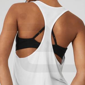 Femmes sans manches sport longue respirante séchage rapide athlétique Yoga Camisole réservoir dentelle décoration toile creuse couleur personnalisée - Product Image 5