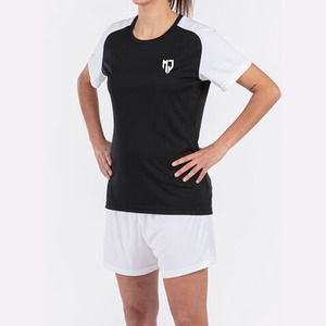 Ensembles d'uniformes de basketball pour femmes, noir et blanc, manches courtes, séchage rapide, respirant, 100% polyester, vêtements d'équipe athlétique, couleurs personnalisées - Product Image 4