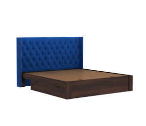 Cama Doble de Madera Maciza de Sheesham, Tamaño King, Acabado Azul Índigo-Nogal, Cama Moderna Tapizada de Madera Maciza con Espacio de Almacenamiento - Product Image 4