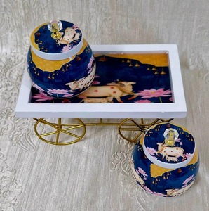 Elegant Metal Pichwai <b>Jar</b> with Tray Traditional Craft Antique Style <b>Decorative</b> Storage <b>Jar</b> for Temple Home Decor and Gift Item - Product Image 2