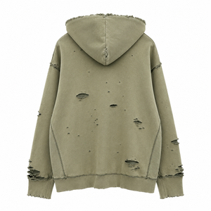 เสื้อฮู้ดซิปผู้ชายทรงโอเวอร์ไซส์ KP International สีพื้น ผ้าถักเนื้อฝ้ายปักลายสไตล์ฤดูใบไม้ร่วง - Product Image 2
