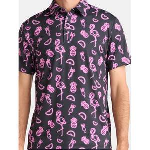 Chemise à manches courtes pour homme, imprimé flamant rose et ananas, décontractée, respirante, tricotée en polyester/coton, pour le golf - Product Image 3